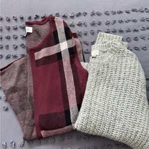 Plaid and Knit Women Sweaters Set